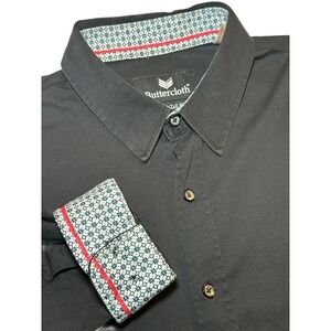 Buttercloth Mens XL Tall Fit Black Long Sleeve Button Down Shirt Flip Cuffs